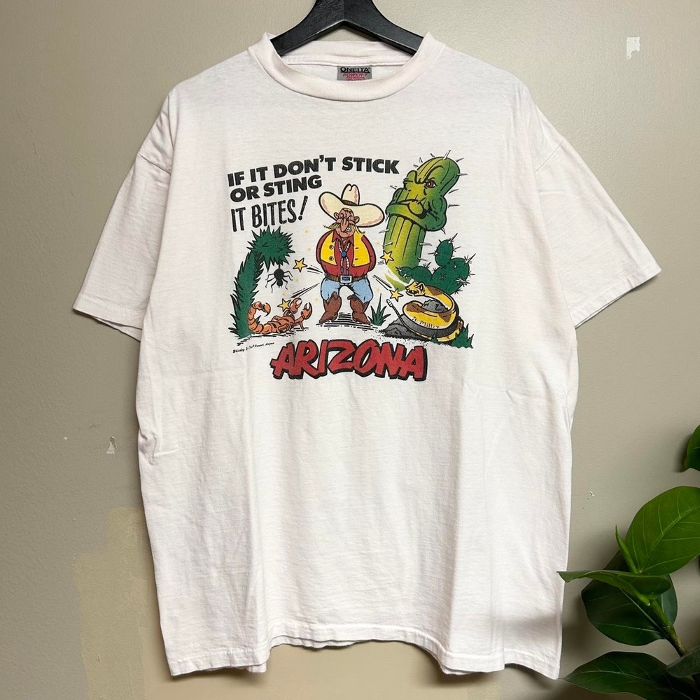 Vintage 90s Oneita Arizona Cowboy Graphic T-Shirt Mens XL White Single Stitch